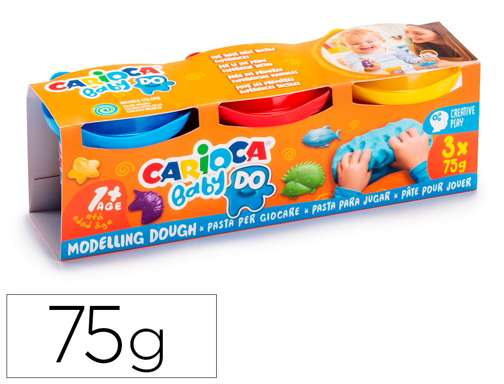 PASTA DE MODELAR CARIOCA BABY DOUGH BOTE 75 G SET DE 3 COLORES SURTIDOS