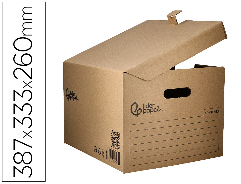 CAJON CONTENEDOR LIDERPAPEL CARTON MANUAL PARA 3 CAJAS ARCHIVO DEFINITIVO FOLIO / 3 ARCHIVADORES A-Z 387X333X260MM