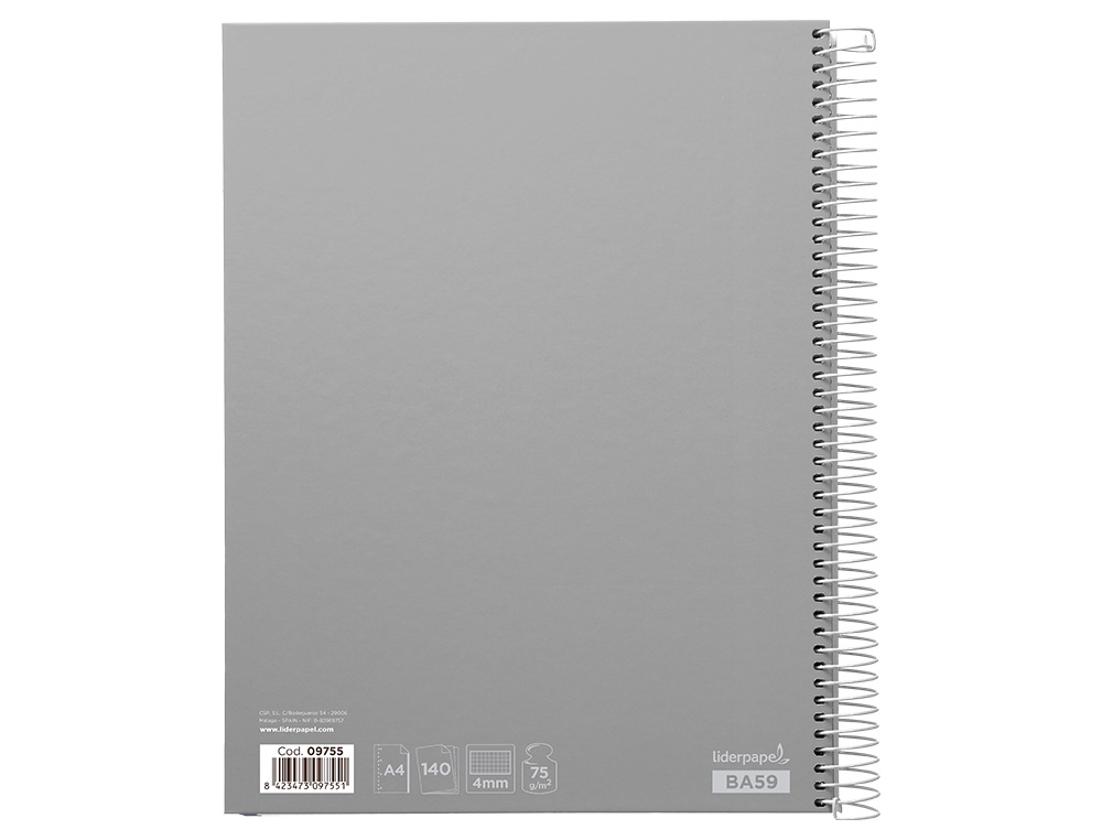 CUADERNO ESPIRAL LIDERPAPEL A4 MICRO JOLLY TAPA FORRADA 140H 75 GR CUADRO 4MM 5 BANDAS4 TALADROS COLORES SURTIDOS