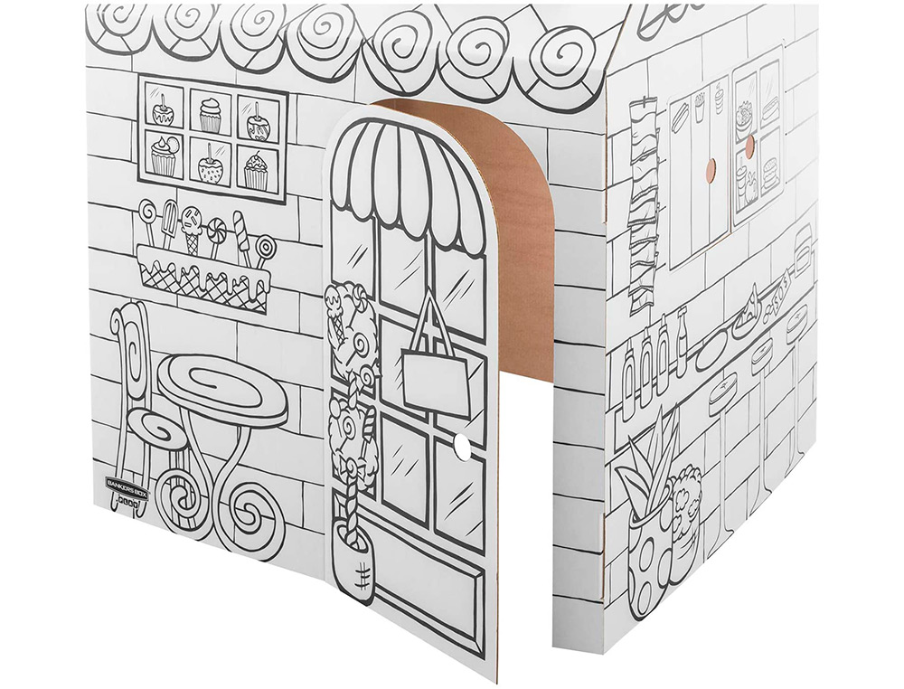CASA DE JUEGO BANKERS BOX PLAYHOUSE PASTELERIA PARA PINTAR FABRICADA EN CARTON RECICLADO 1210X960X810 MM