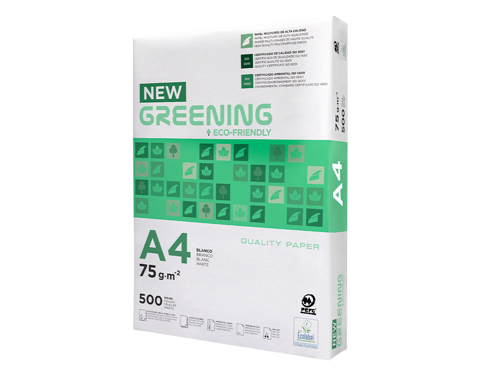 PAPEL FOTOCOPIADORA GREENING DIN A4 75 GRAMOS PAQUETE DE 500 HOJAS