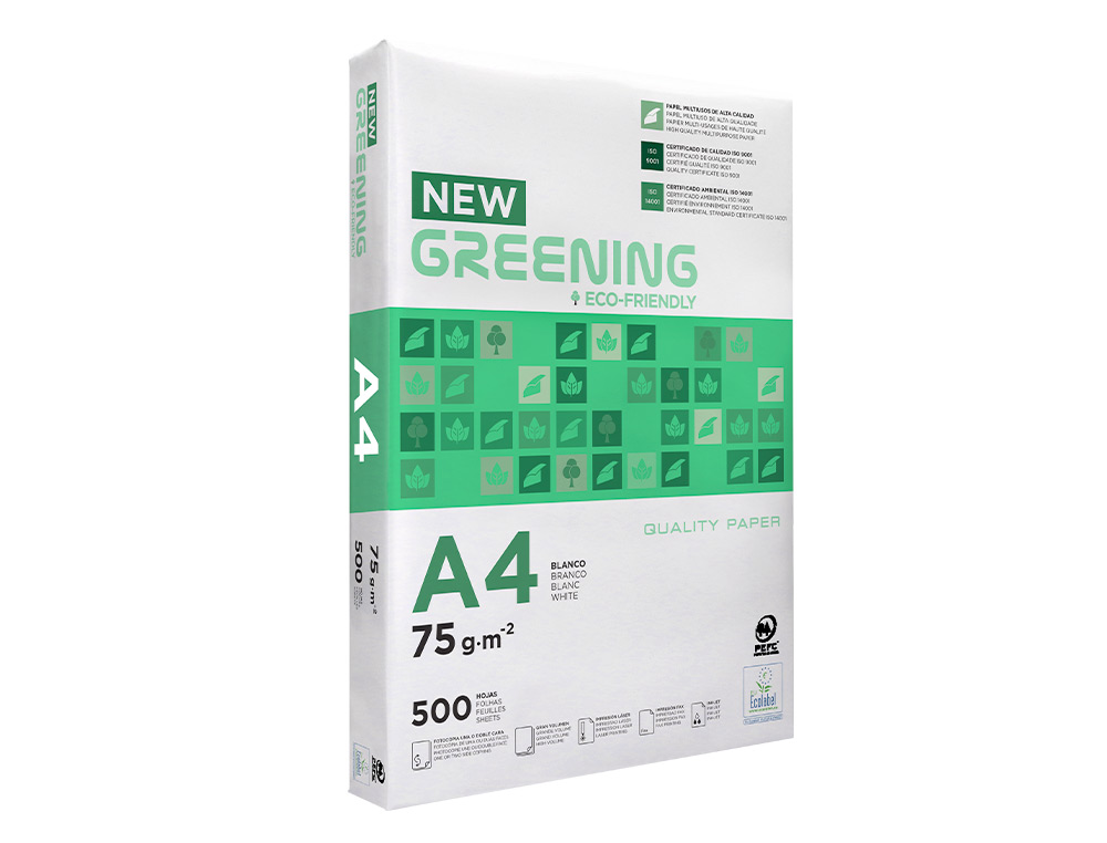 PAPEL FOTOCOPIADORA GREENING DIN A4 75 GRAMOS PAQUETE DE 500 HOJAS