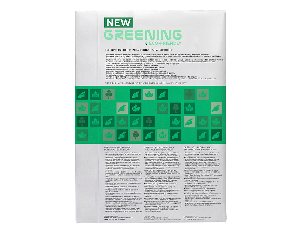 PAPEL FOTOCOPIADORA GREENING DIN A4 75 GRAMOS PAQUETE DE 500 HOJAS