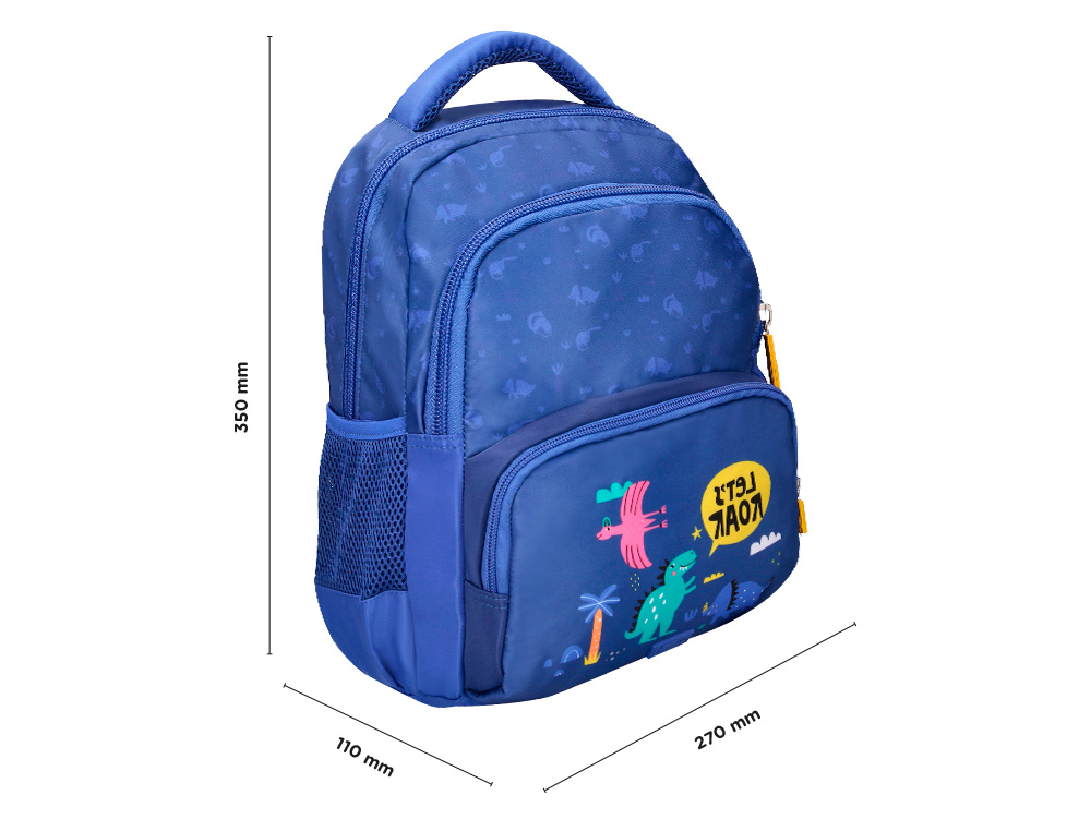 MOCHILA ESCOLAR LIDERPAPEL MULTIBOLSILLO INFANTIL AZUL DINO 350X110X270 MM