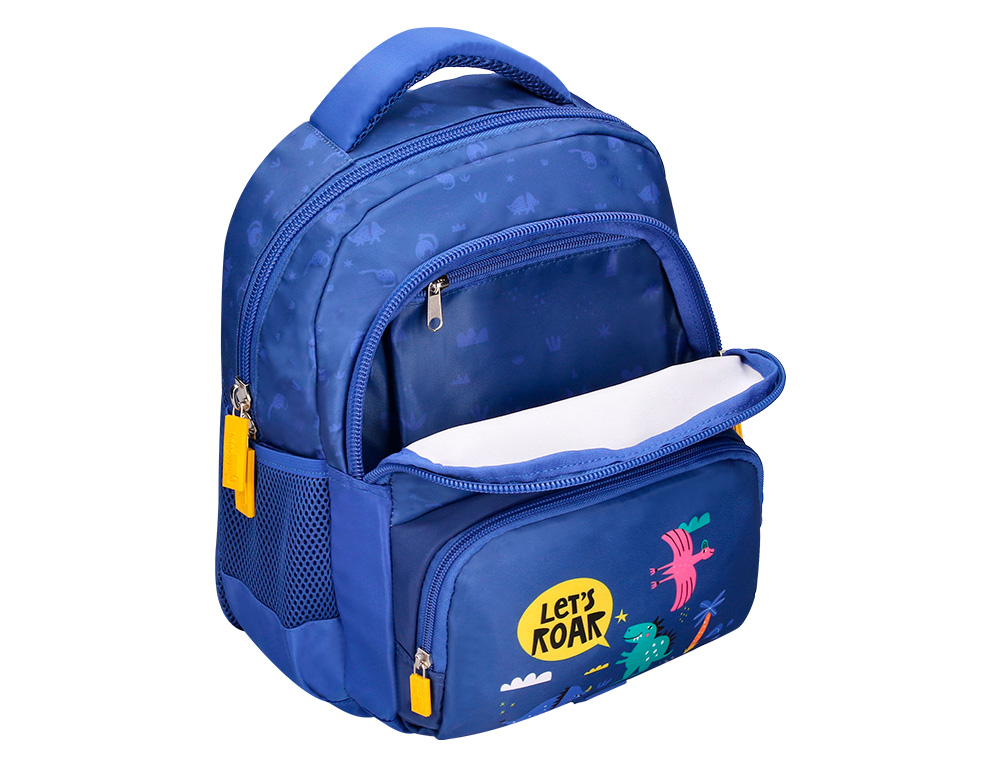 MOCHILA ESCOLAR LIDERPAPEL MULTIBOLSILLO INFANTIL AZUL DINO 350X110X270 MM