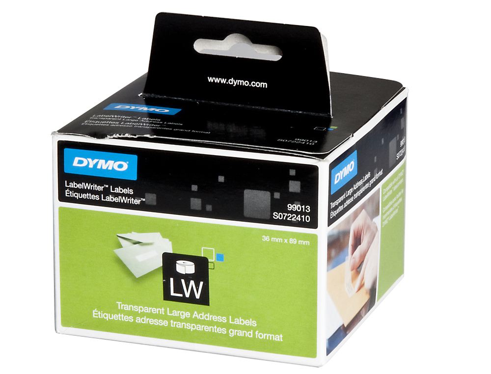ETIQUETA ADHESIVA DYMO 99013 -TAMAO 89X36 MM PARA IMPRESORA 400 260 ETIQUETAS USO DIRECCIONES PLASTICO TTE.