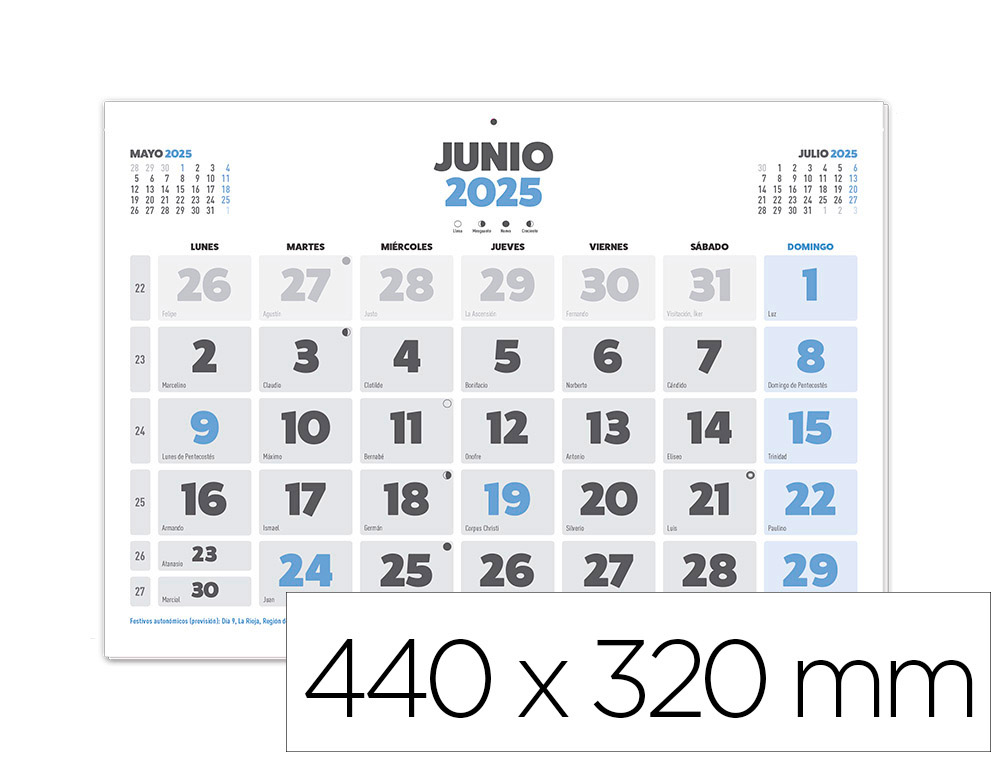 CALENDARIO PARED LIDERPAPEL CLASICO 2025 LOMO ENGOMADO 44X32 CM PAPEL 128 GR