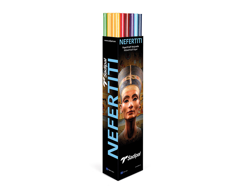 PAPEL KRAFT SADIPAL NEFERTITIS 1X3 MT GRAMAJE 65 GR EXPOSITOR DE 30 ROLLOS COLORES SURTIDOS