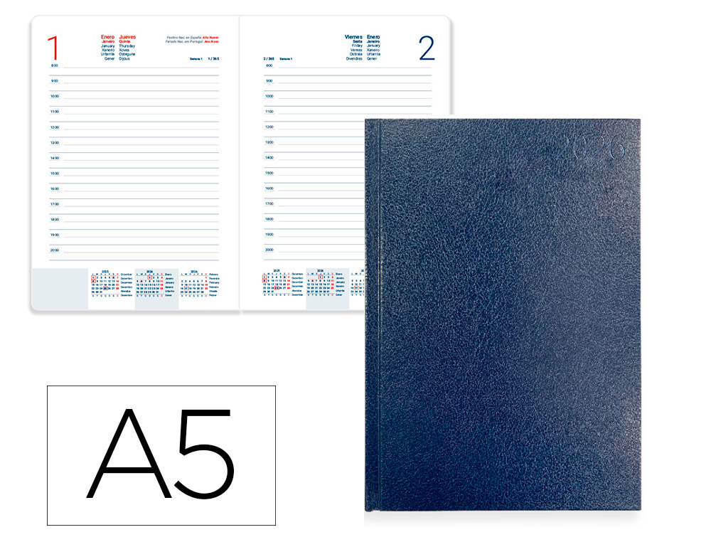 AGENDA ENCUADERNADA LIDERPAPEL CORFU 150X210 MM 2026 DIA PAGINA AZUL PAPEL 60 GR FSC